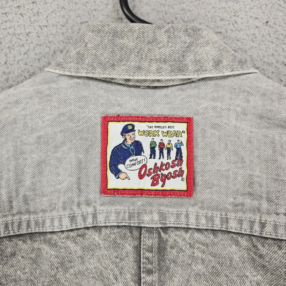 Vintage OshKosh B'gosh Jacket Kids 10 Gray Herringbone‎ Denim Workwear 90s USA